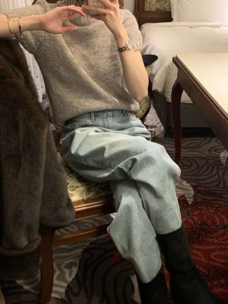 【即納】ハイネックリブニットトップス