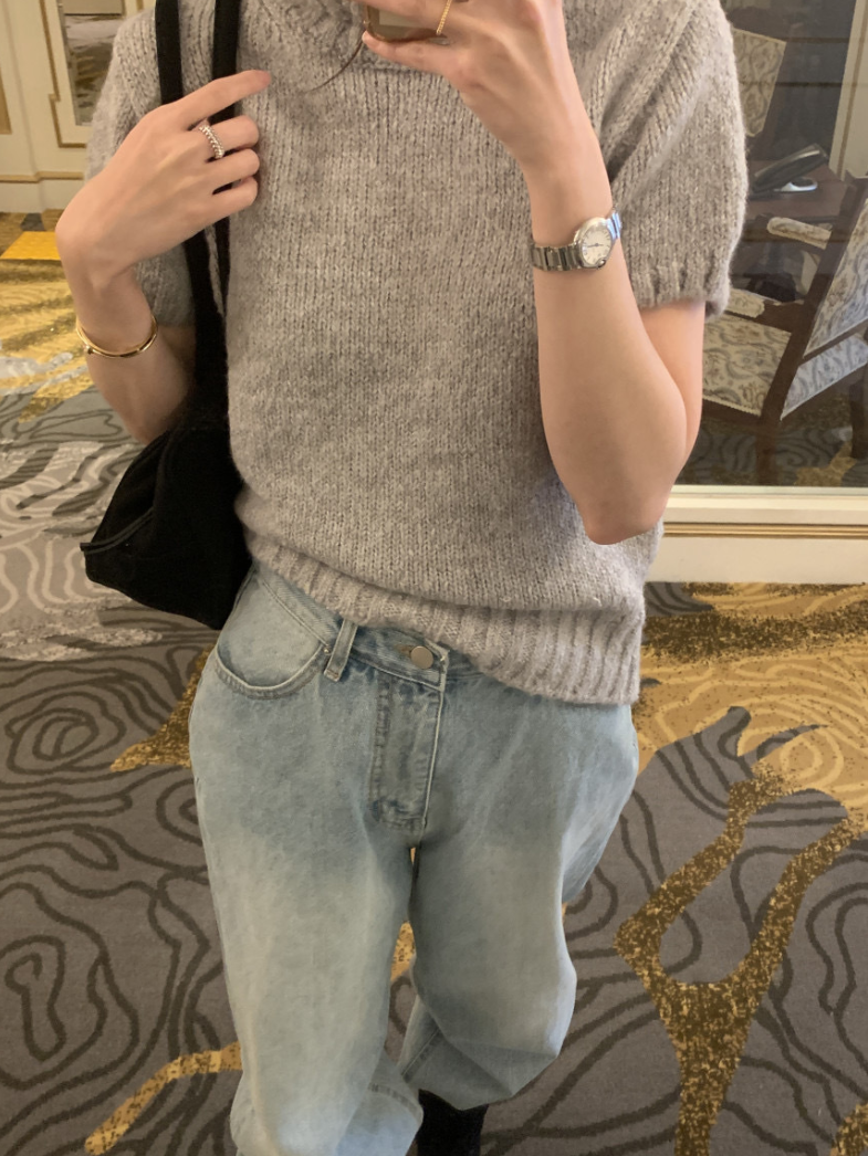 【即納】ハイネックリブニットトップス