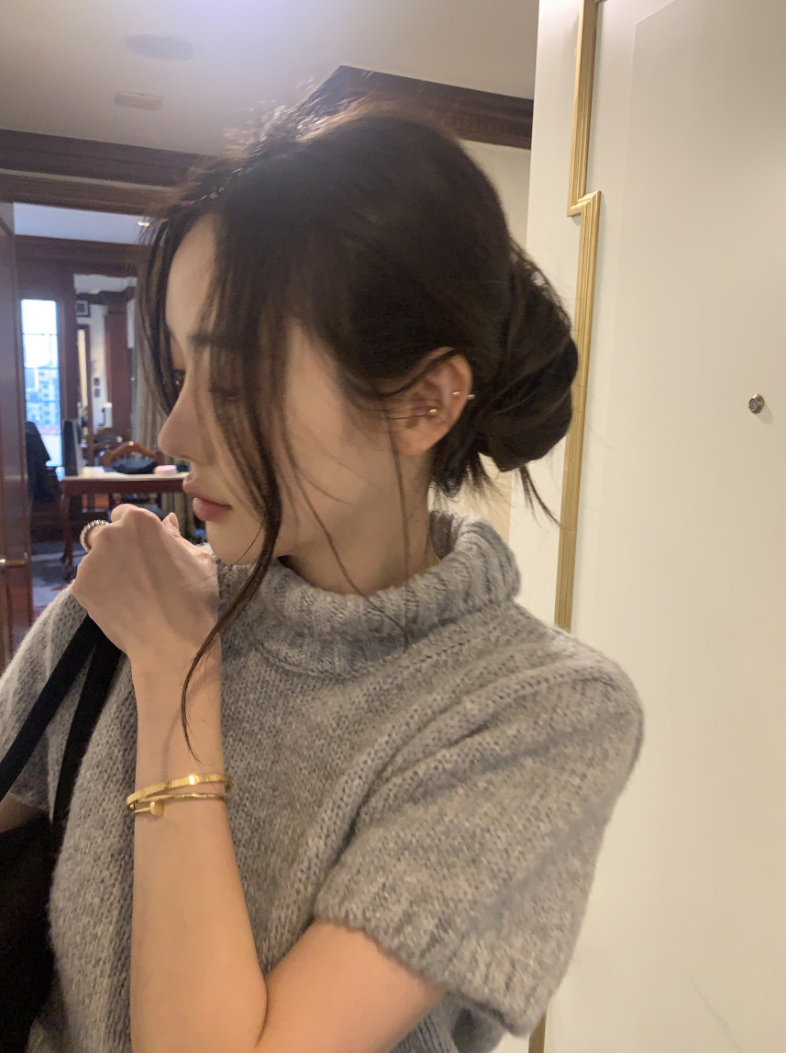 【即納】ハイネックリブニットトップス