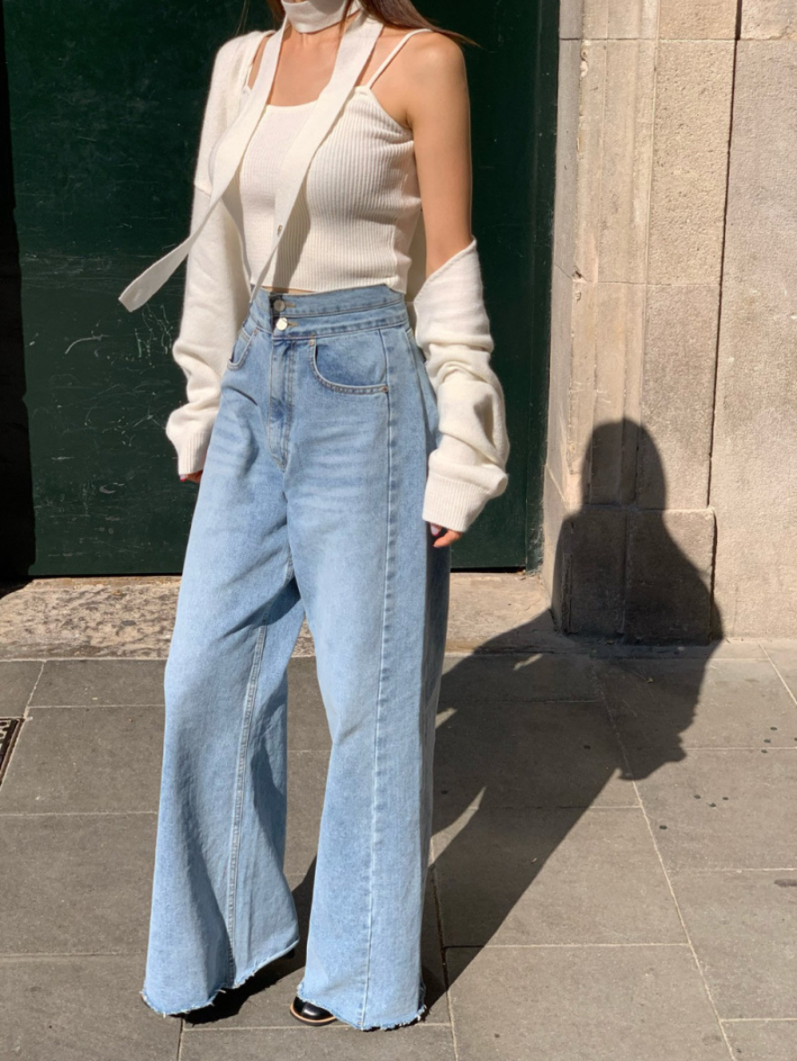 【即納】ハイウエストワイドフレアデニム