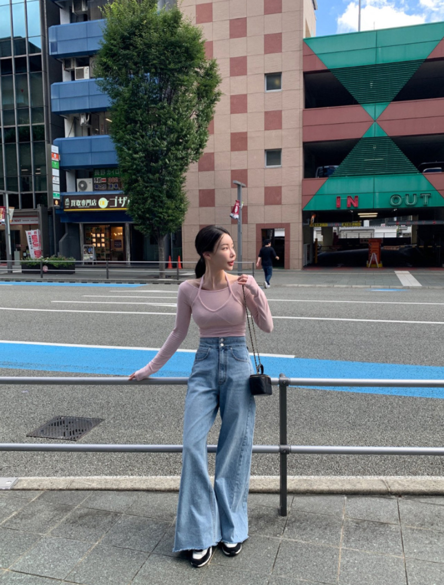 【即納】ハイウエストワイドフレアデニム