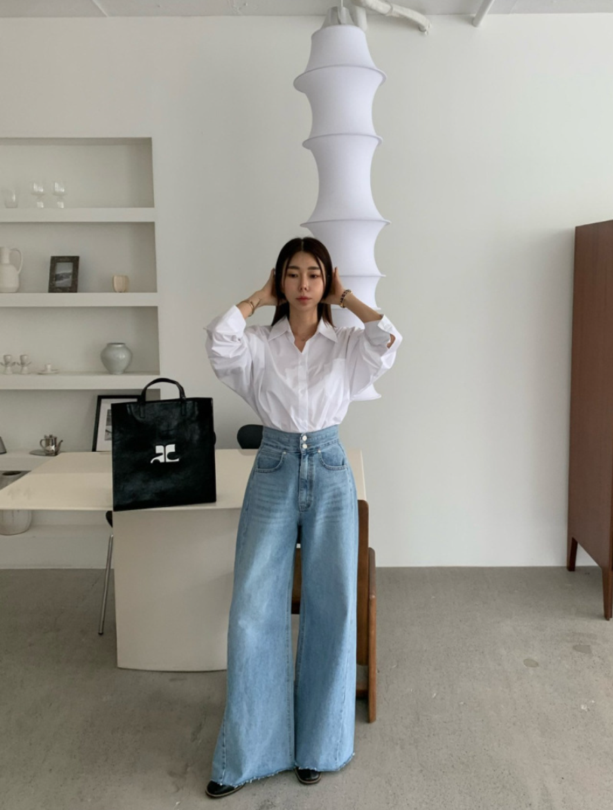 【即納】ハイウエストワイドフレアデニム