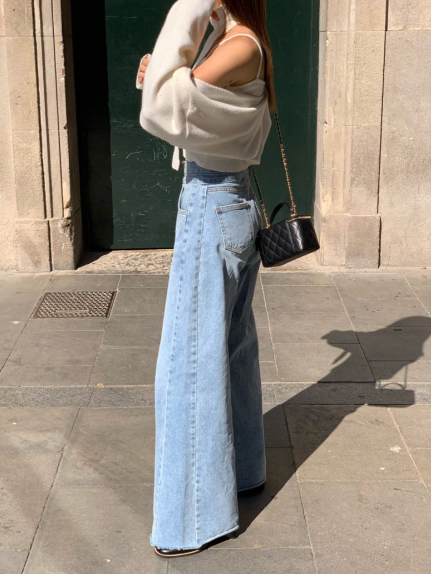 【即納】ハイウエストワイドフレアデニム