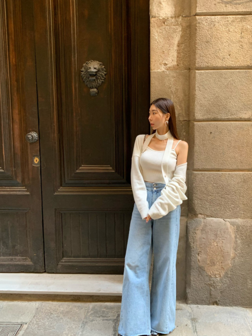 【即納】ハイウエストワイドフレアデニム