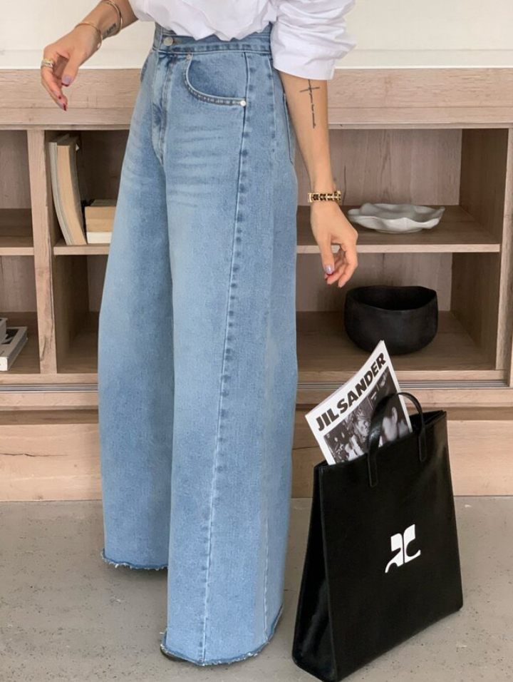 【即納】ハイウエストワイドフレアデニム