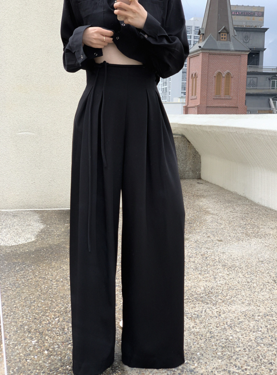 【即納】ハイウエストタックストレートパンツ