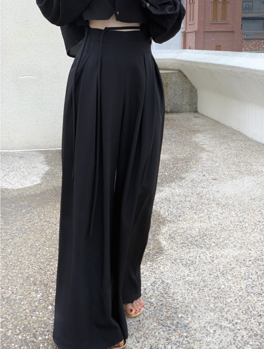 【即納】ハイウエストタックストレートパンツ