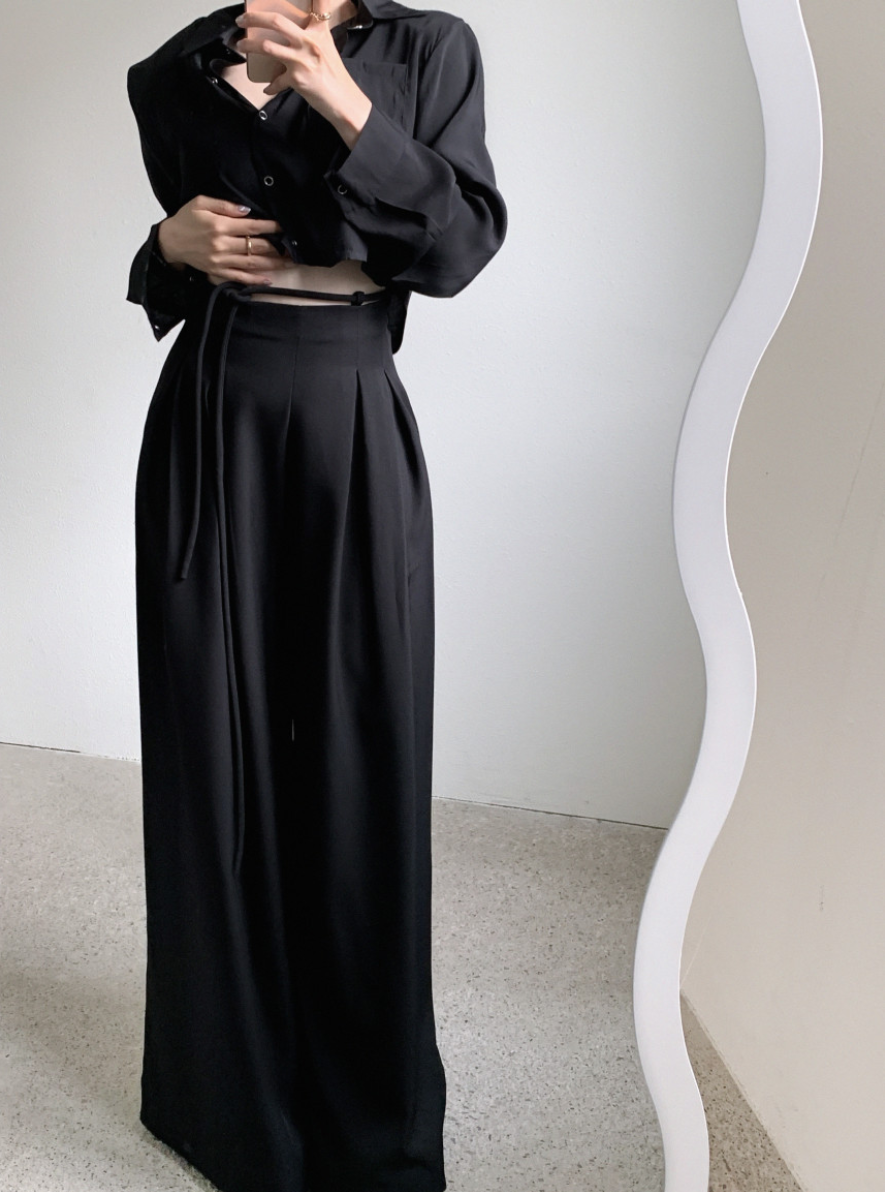 【即納】ハイウエストタックストレートパンツ