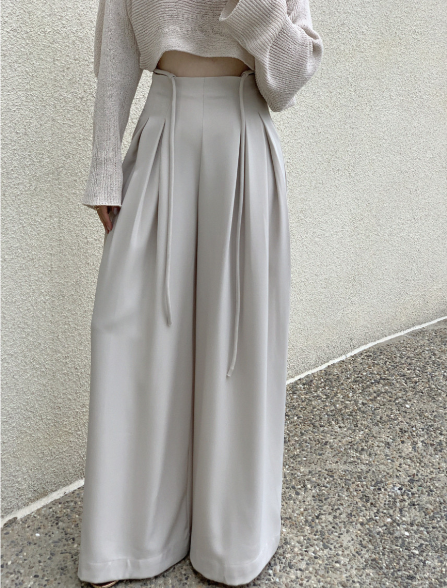 【即納】ハイウエストタックストレートパンツ