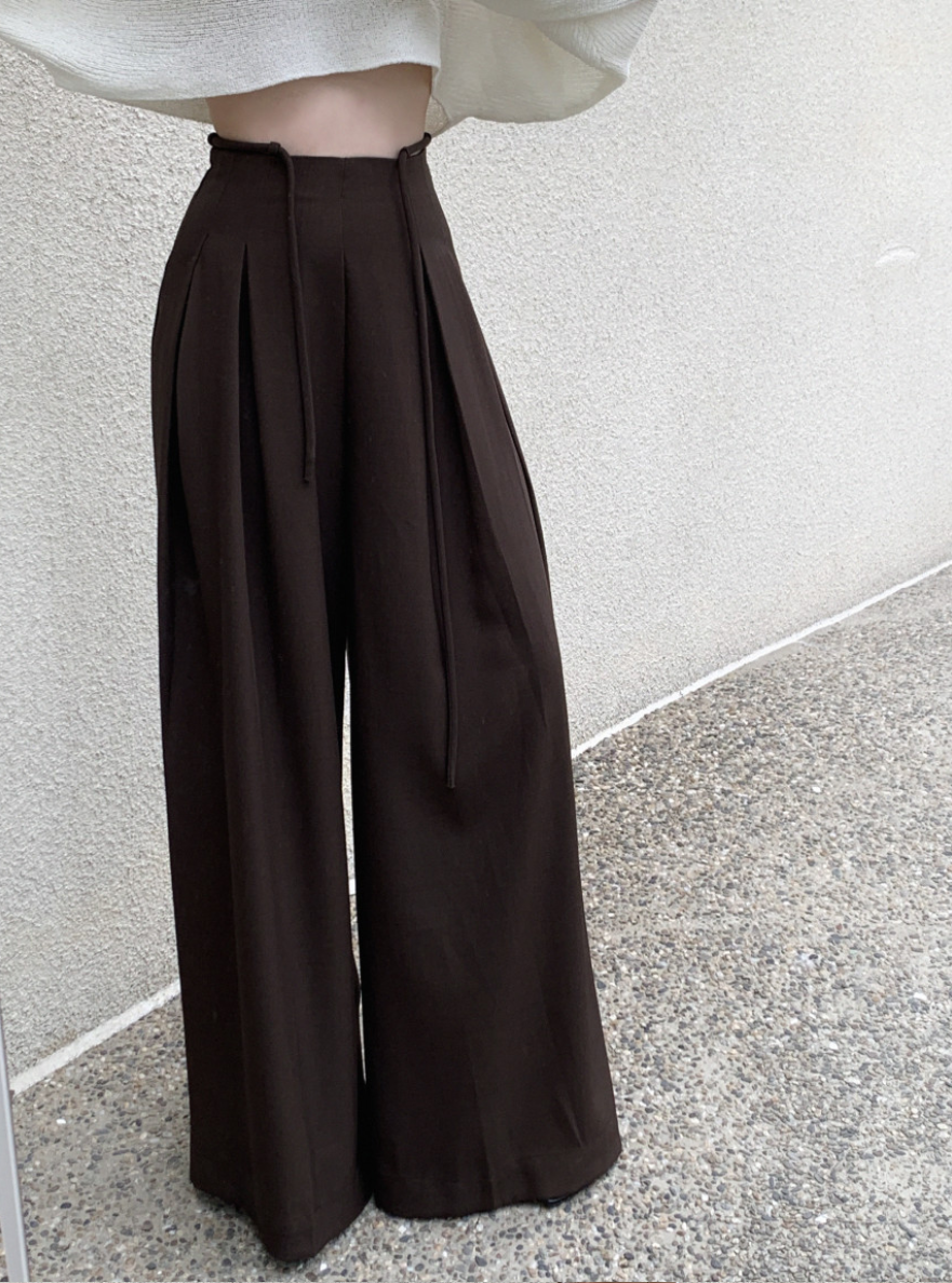 【即納】ハイウエストタックストレートパンツ