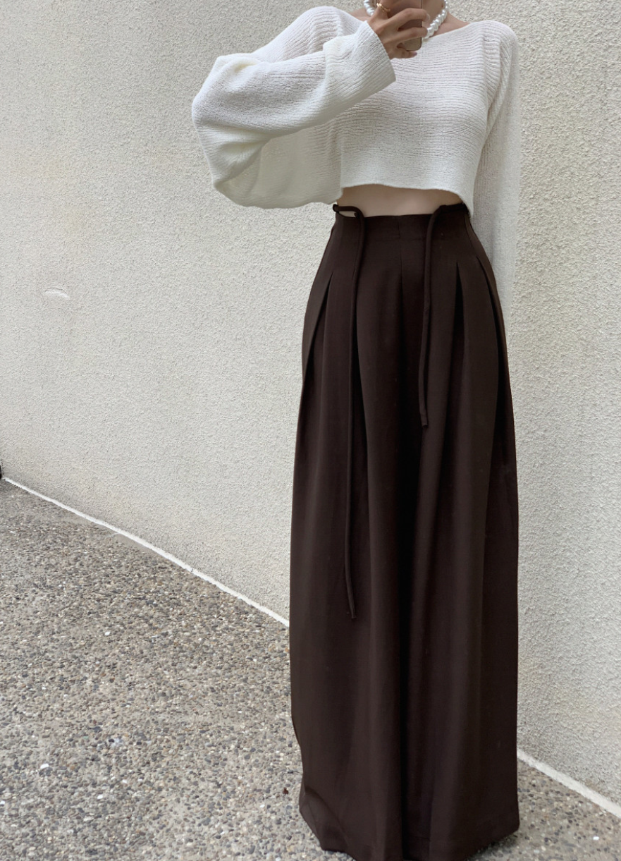 【即納】ハイウエストタックストレートパンツ