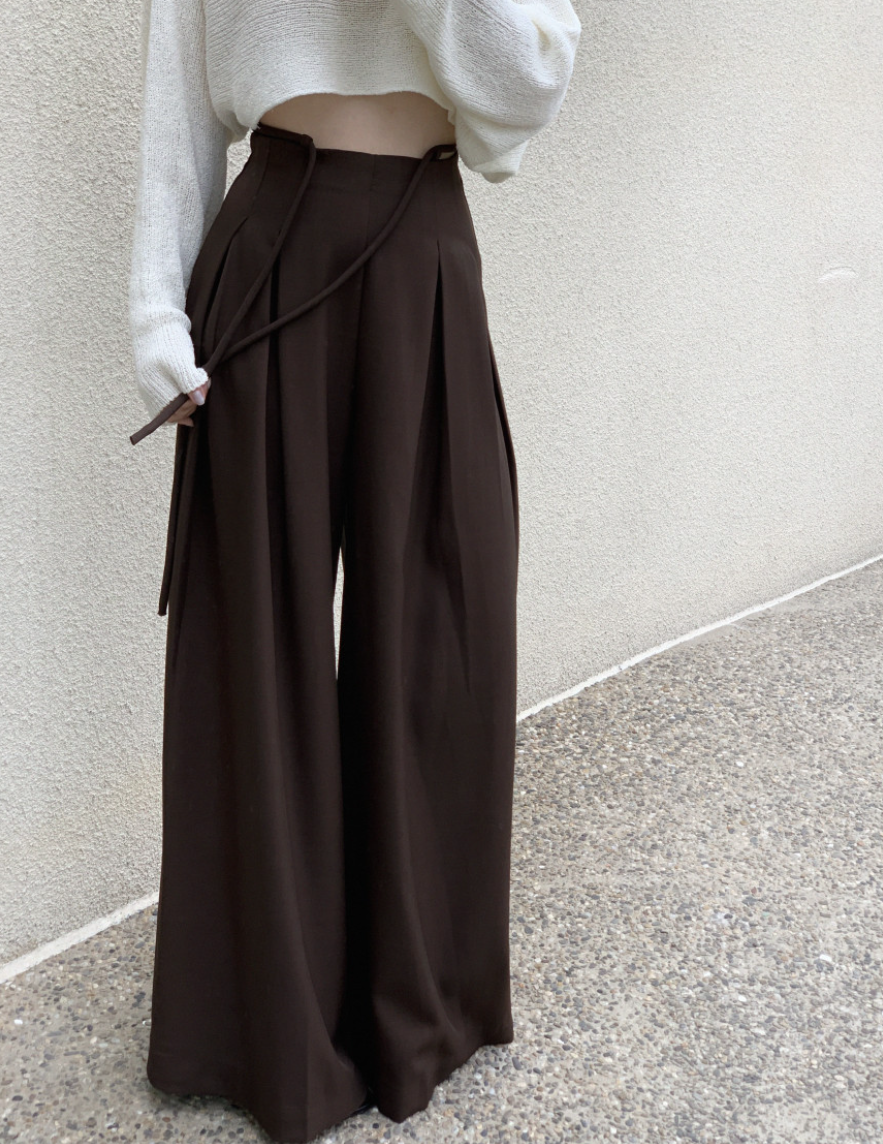 【即納】ハイウエストタックストレートパンツ