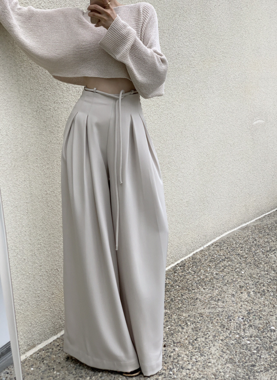 【即納】ハイウエストタックストレートパンツ