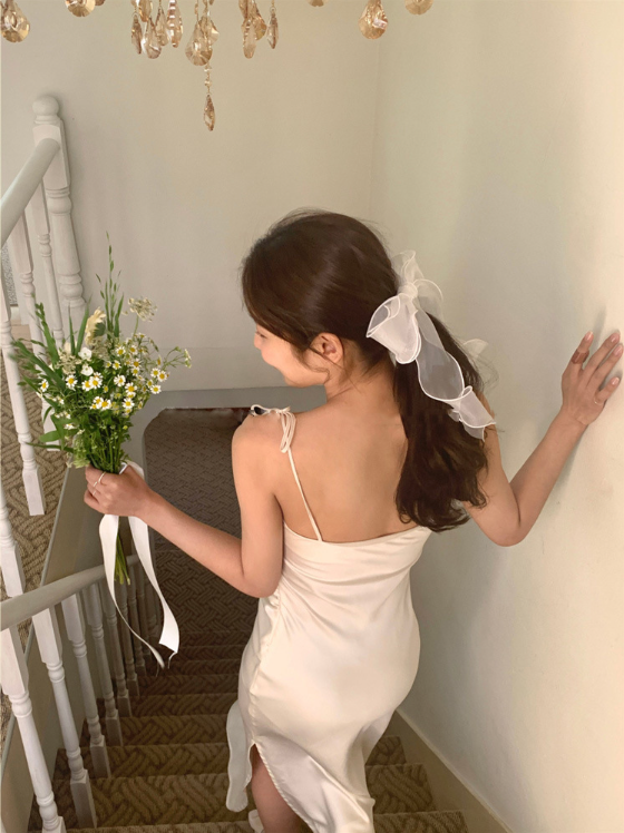 【即納】リボンサテンキャミワンピース