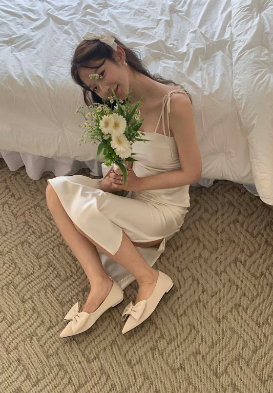 【即納】リボンサテンキャミワンピース