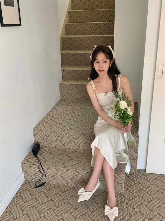 【即納】リボンサテンキャミワンピース