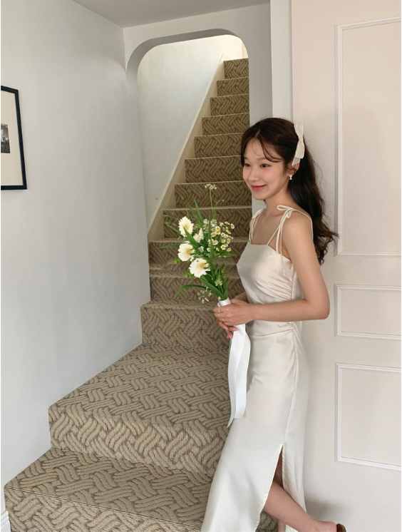 【即納】リボンサテンキャミワンピース