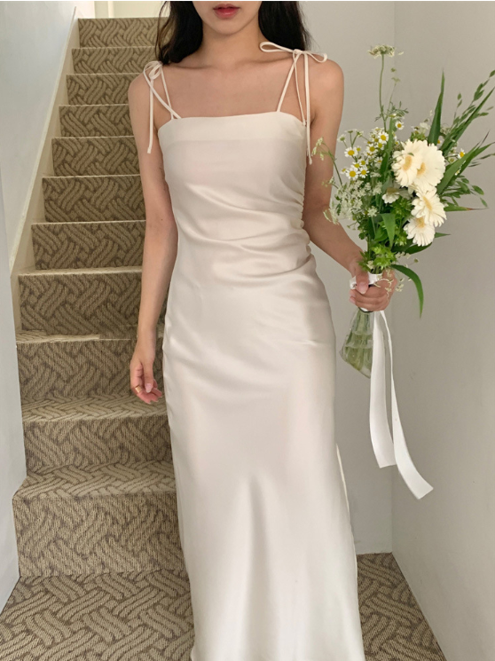 【即納】リボンサテンキャミワンピース