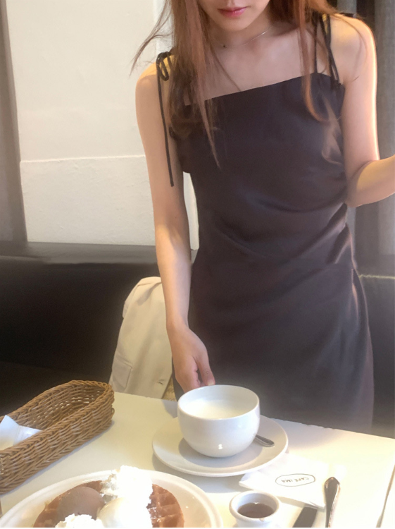 即納【新作 3/13(金)PM12:00~販売START】リボンサテンキャミワンピース