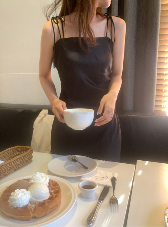 即納【新作 3/13(金)PM12:00~販売START】リボンサテンキャミワンピース