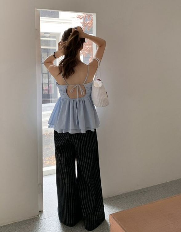 即納【新作 3/13(金)PM12:00~販売START】バックリボンギャザーキャミブラウス