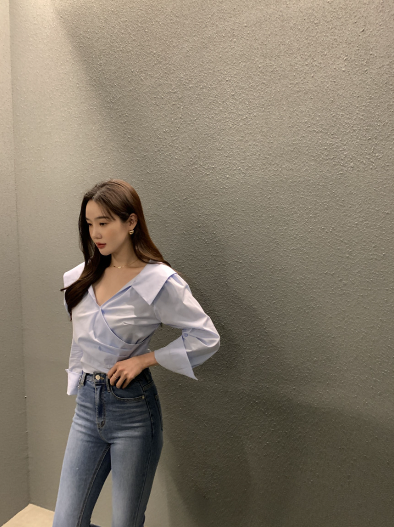 新作【即納】ワイドカラーデザインブラウス