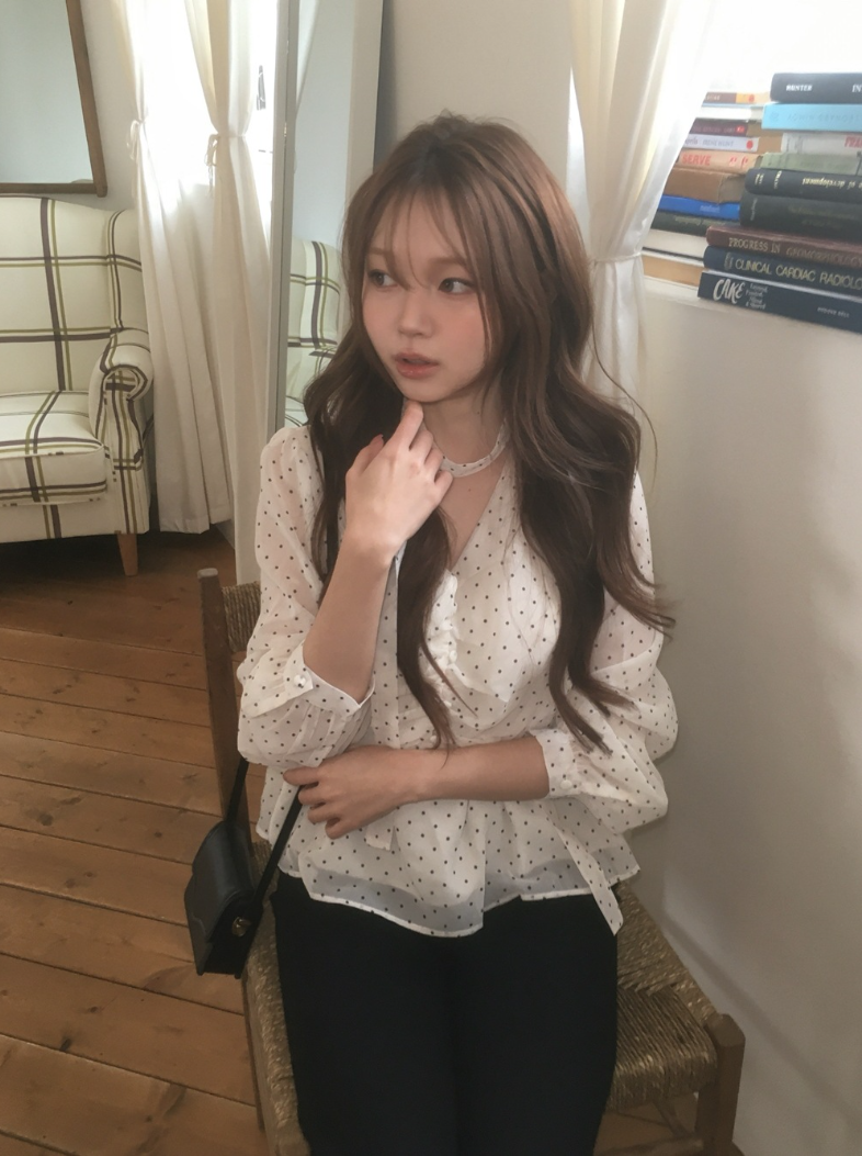 【新作 3/27(金)PM12:00~販売START】クラシックドット タイネックシフォンブラウス