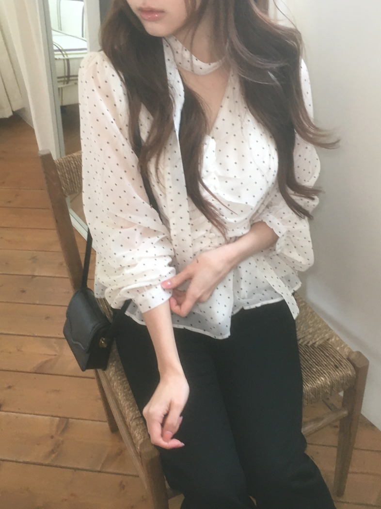 【新作 3/27(金)PM12:00~販売START】クラシックドット タイネックシフォンブラウス