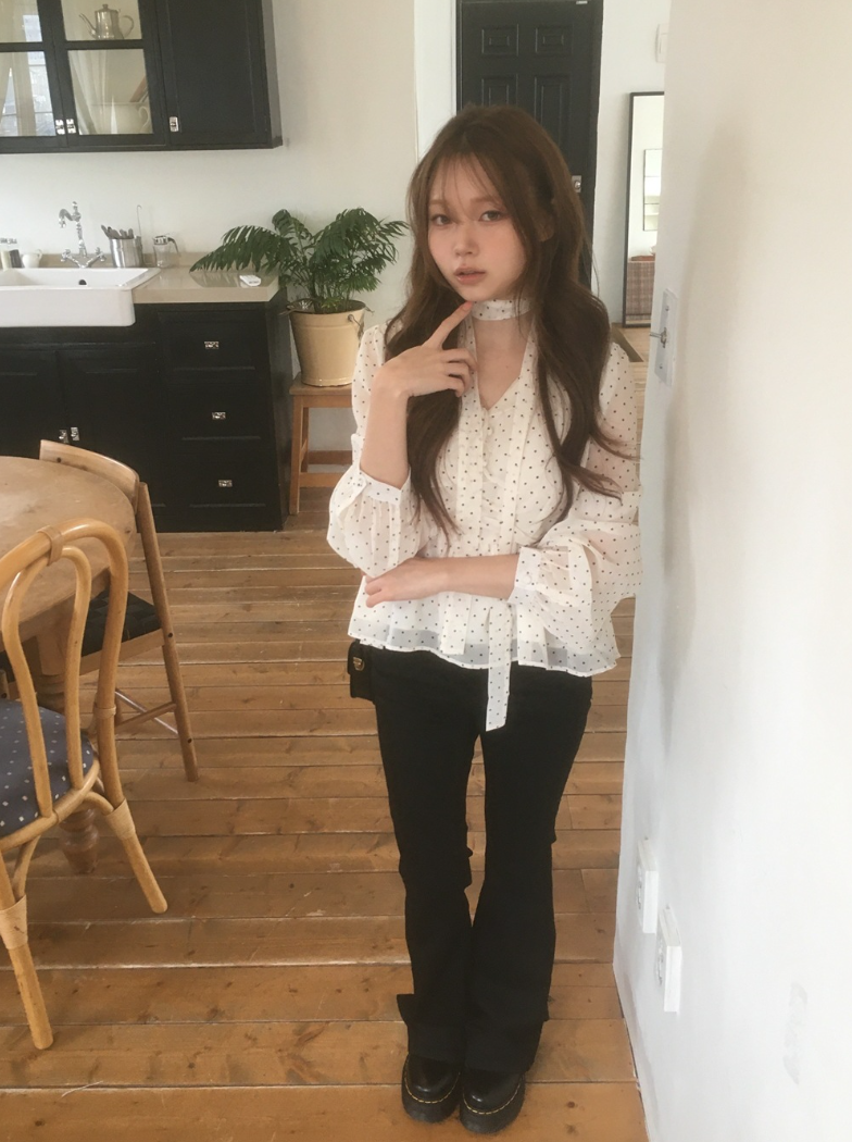 【新作 3/27(金)PM12:00~販売START】クラシックドット タイネックシフォンブラウス