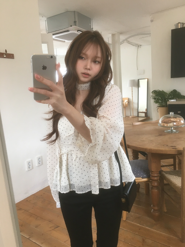 【新作 3/27(金)PM12:00~販売START】クラシックドット タイネックシフォンブラウス