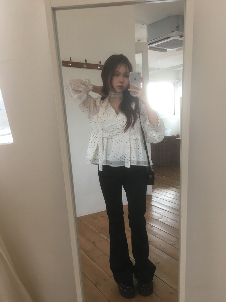 【新作 3/27(金)PM12:00~販売START】クラシックドット タイネックシフォンブラウス