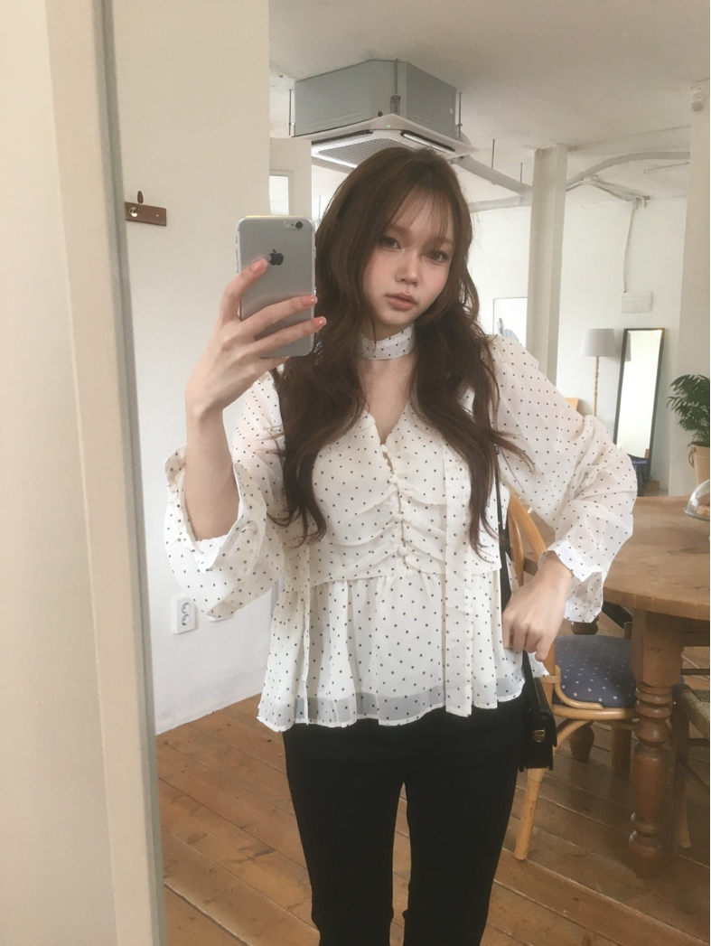 【新作 3/27(金)PM12:00~販売START】クラシックドット タイネックシフォンブラウス
