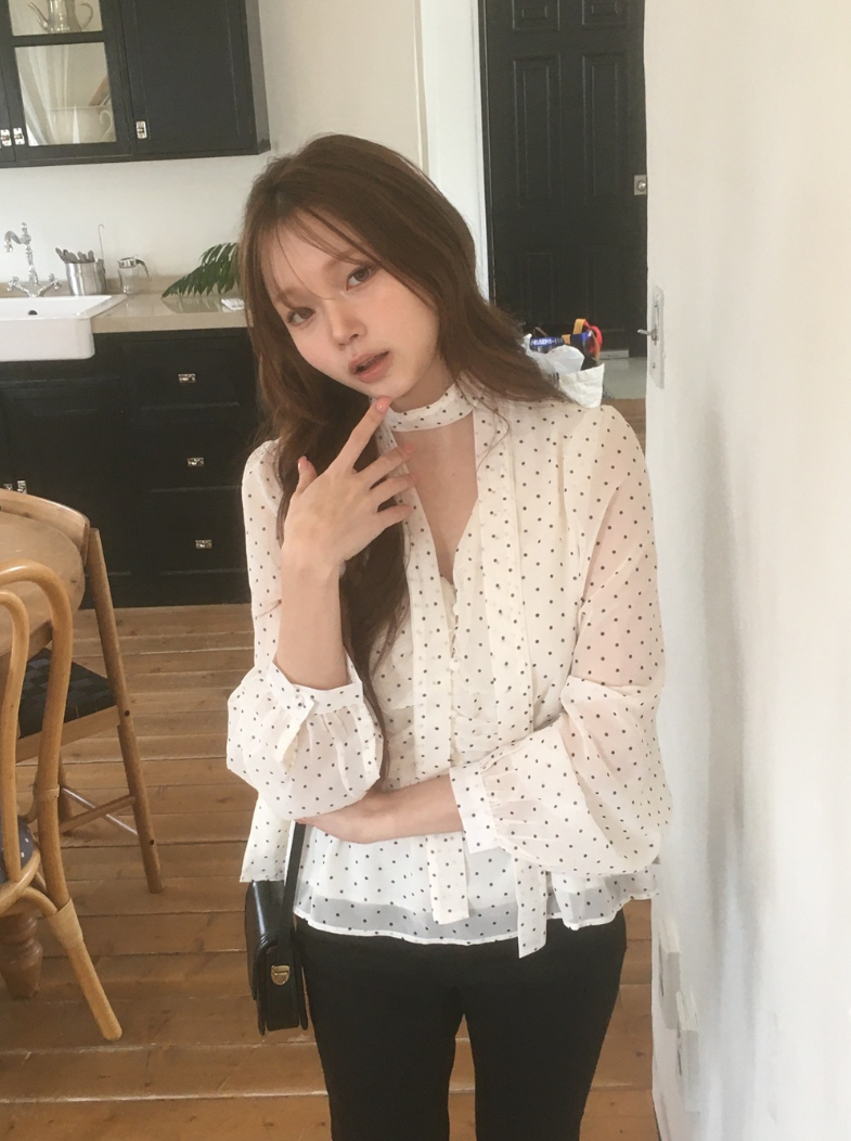 【新作 3/27(金)PM12:00~販売START】クラシックドット タイネックシフォンブラウス