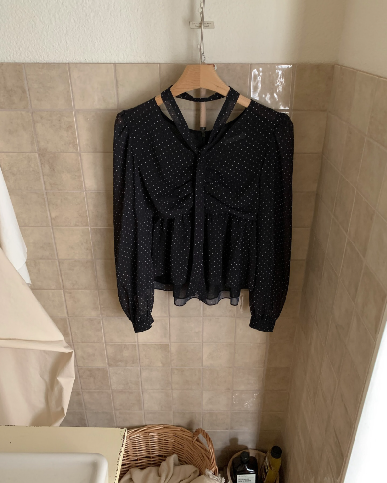 週末限定2BUY10%OFF|【即納】クラシックドット タイネックシフォンブラウス