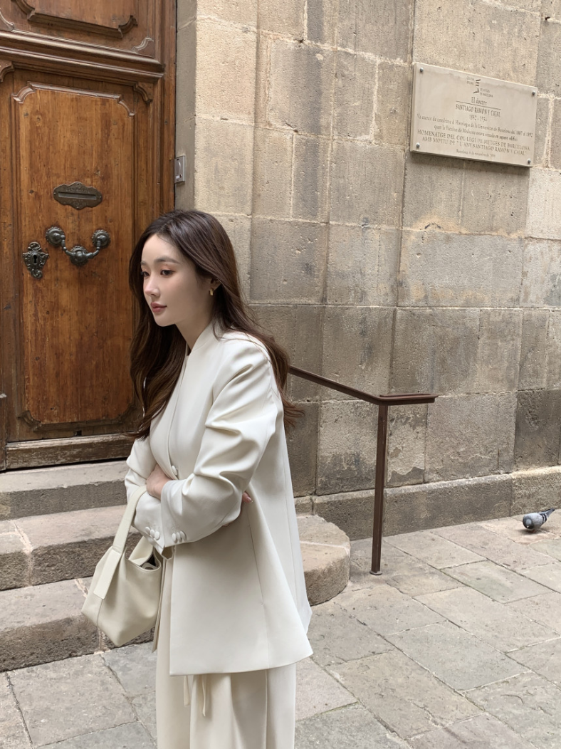 即納【新作 3/27(金)PM12:00~販売START】ミニマルノーカラーテーラードジャケット