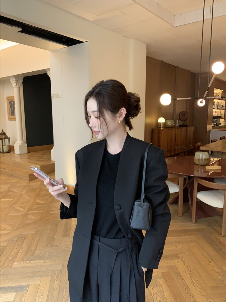 即納【新作 3/27(金)PM12:00~販売START】ミニマルノーカラーテーラードジャケット