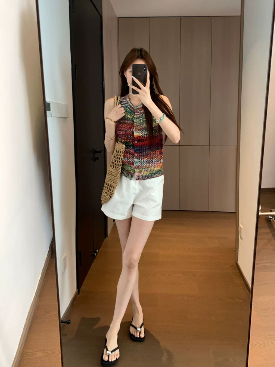 【即納】ハイウエストタックショートパンツ