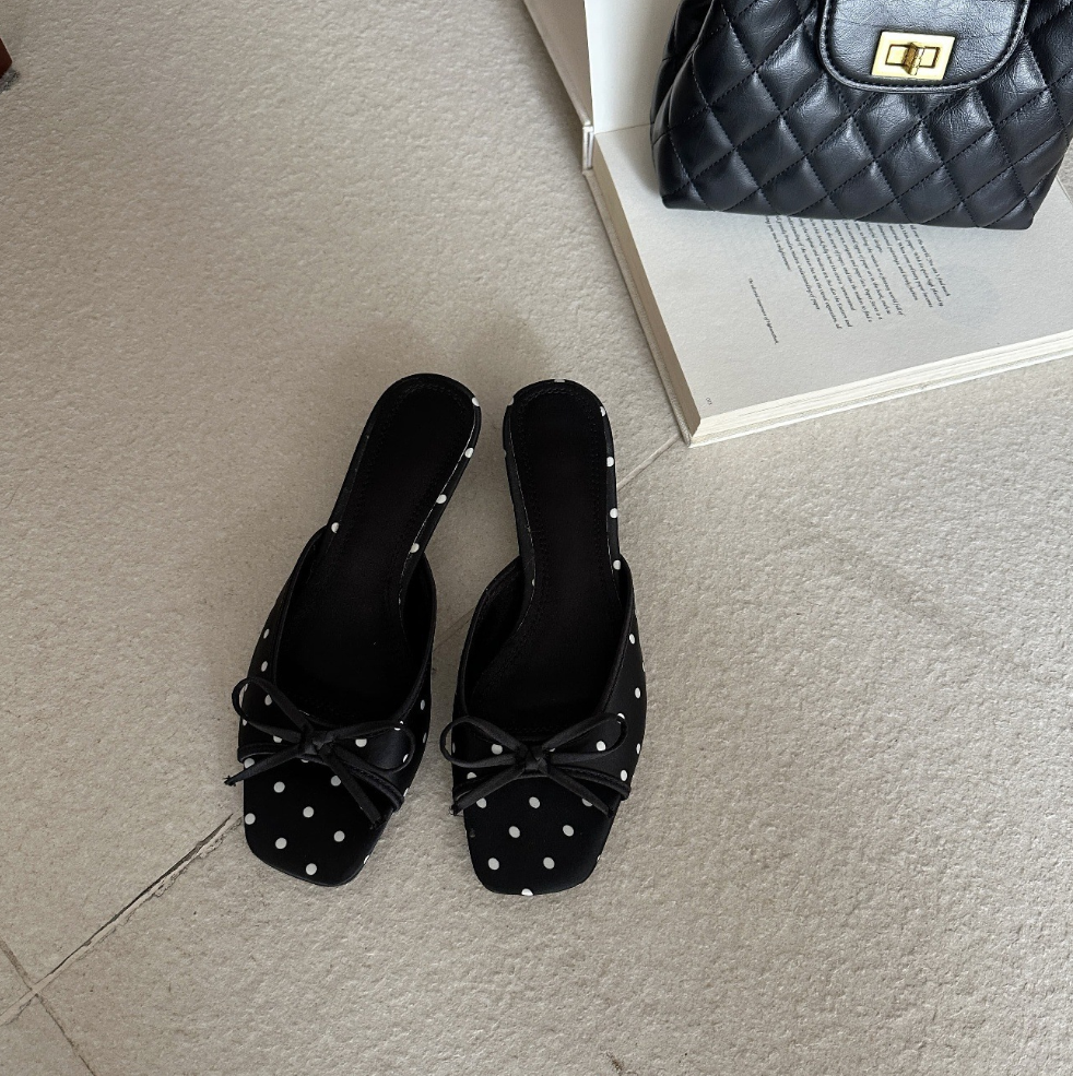 新作【予約 8/7(金)12:00~販売START】ドットリボンスクエアトゥミュール