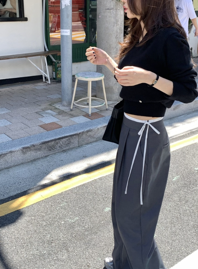 【即納】サイドリボン ワイドスラックス