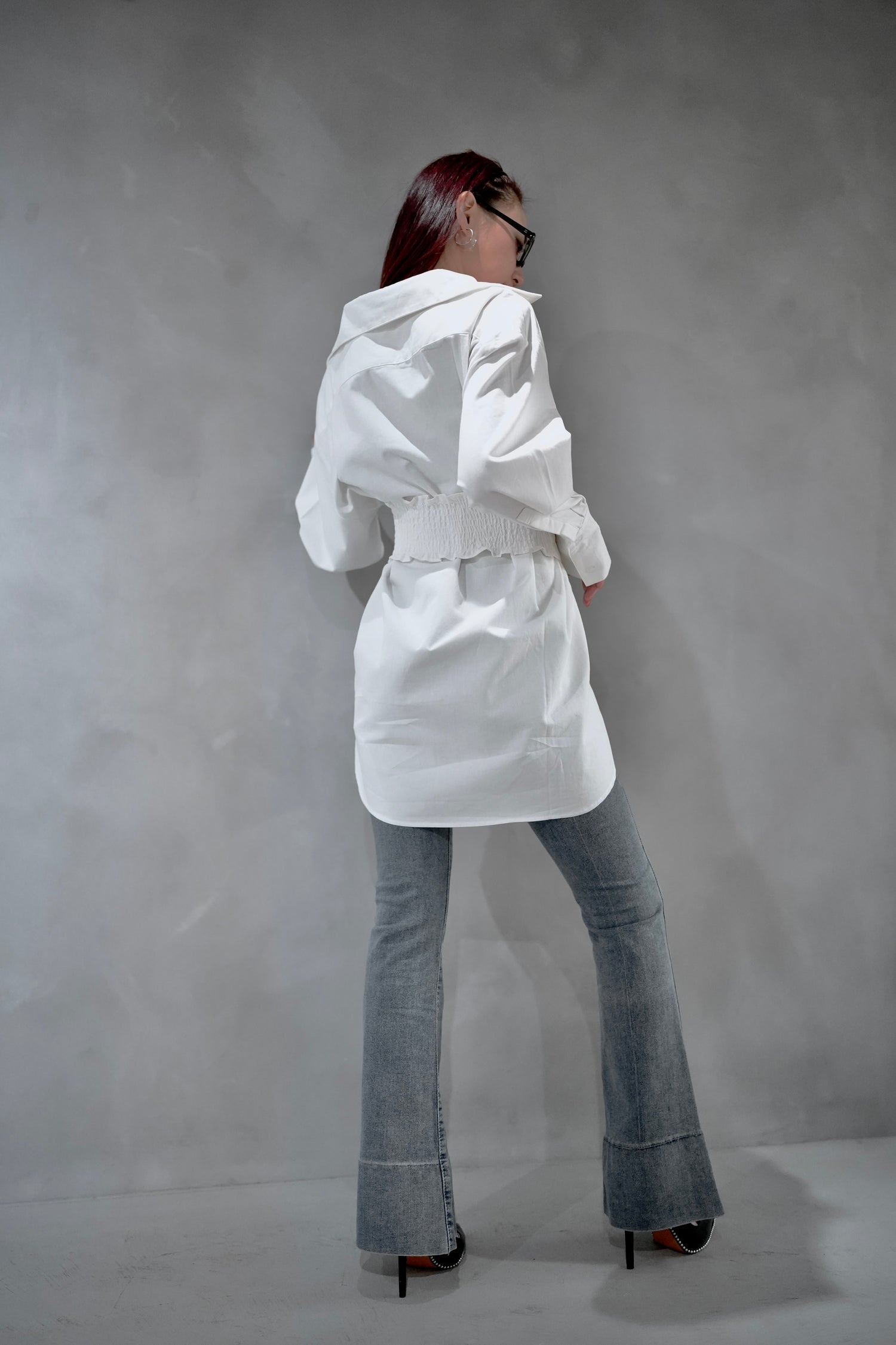 カットオフ切替フレアデニムパンツ