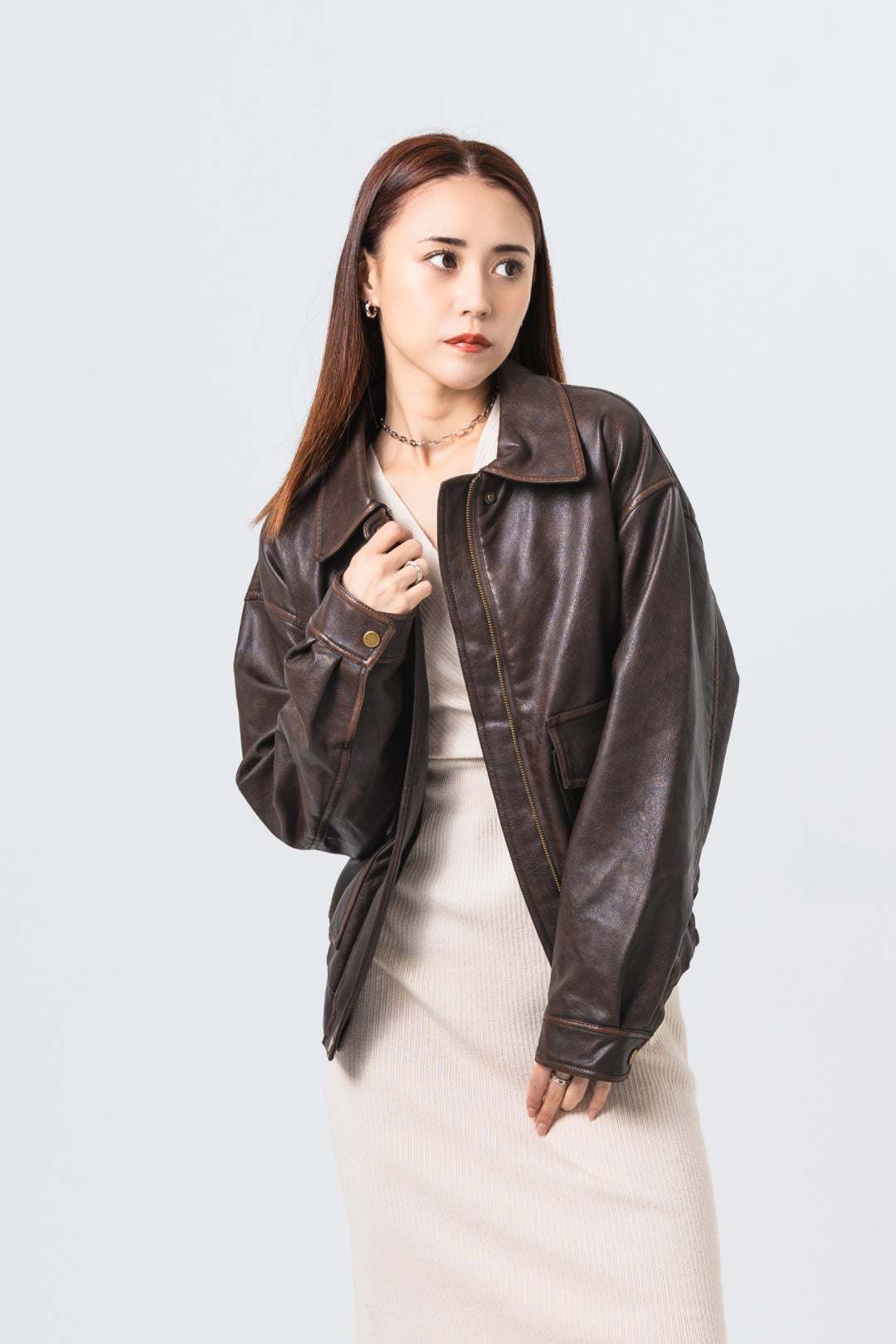オーバーサイズフェイクレザージャケット