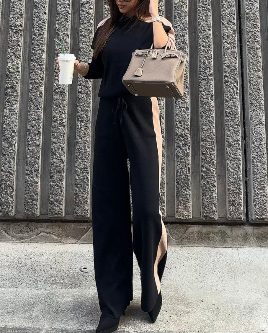 【即納】バイカラーラインリラックスセットアップ