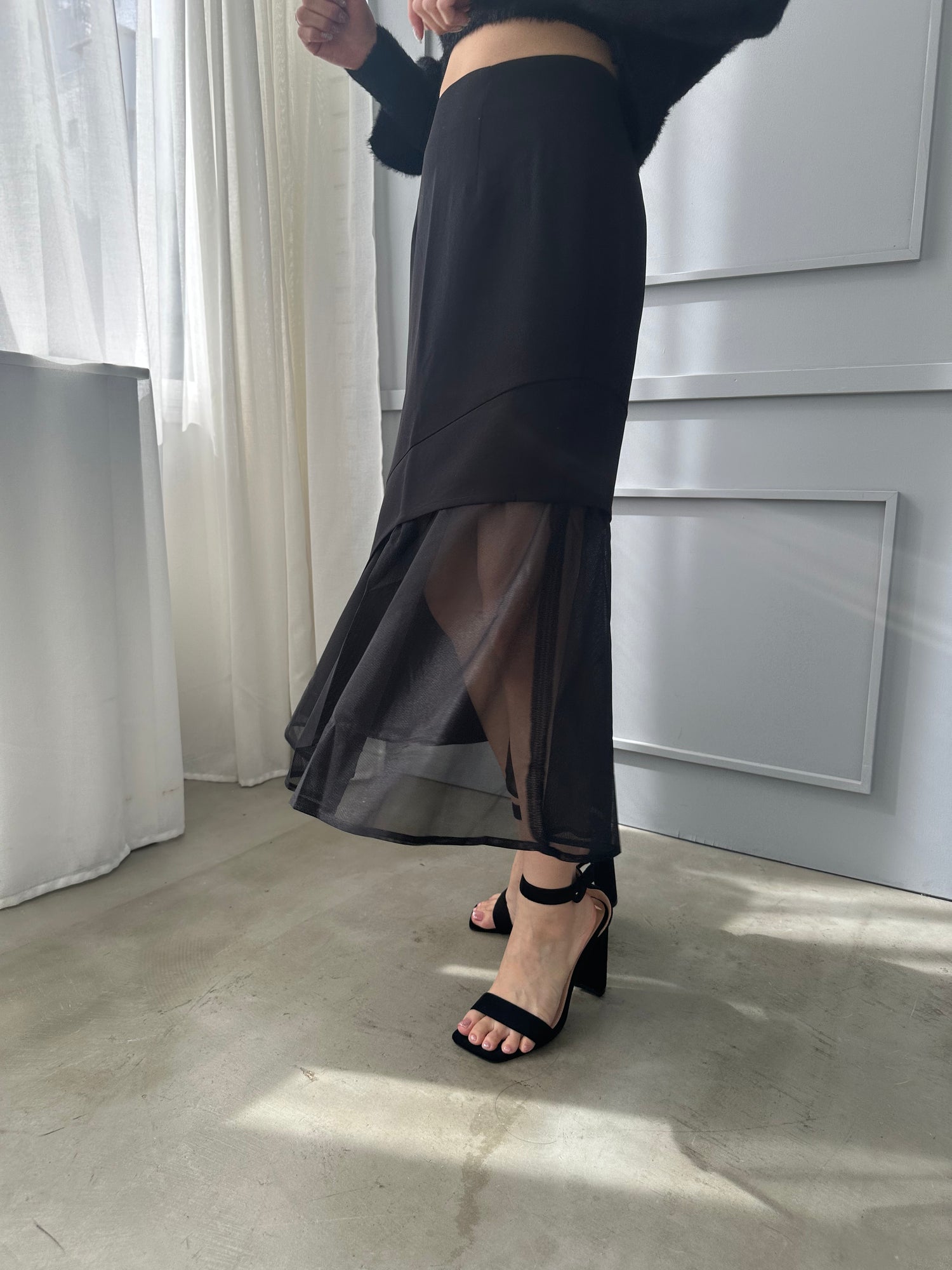 〈50%OFF〉【一部即納】アシンメトリーレイヤードメッシュスカート