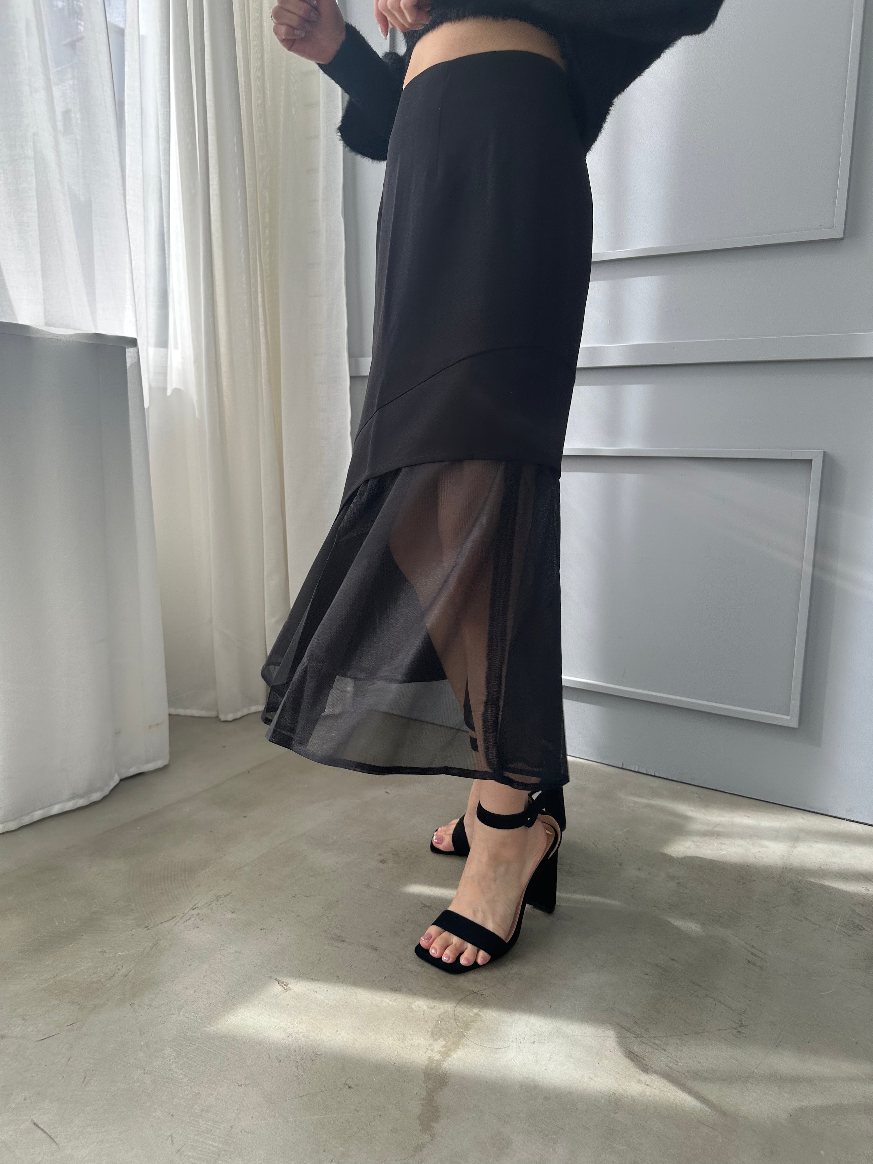 〈50%OFF〉【一部即納】アシンメトリーレイヤードメッシュスカート