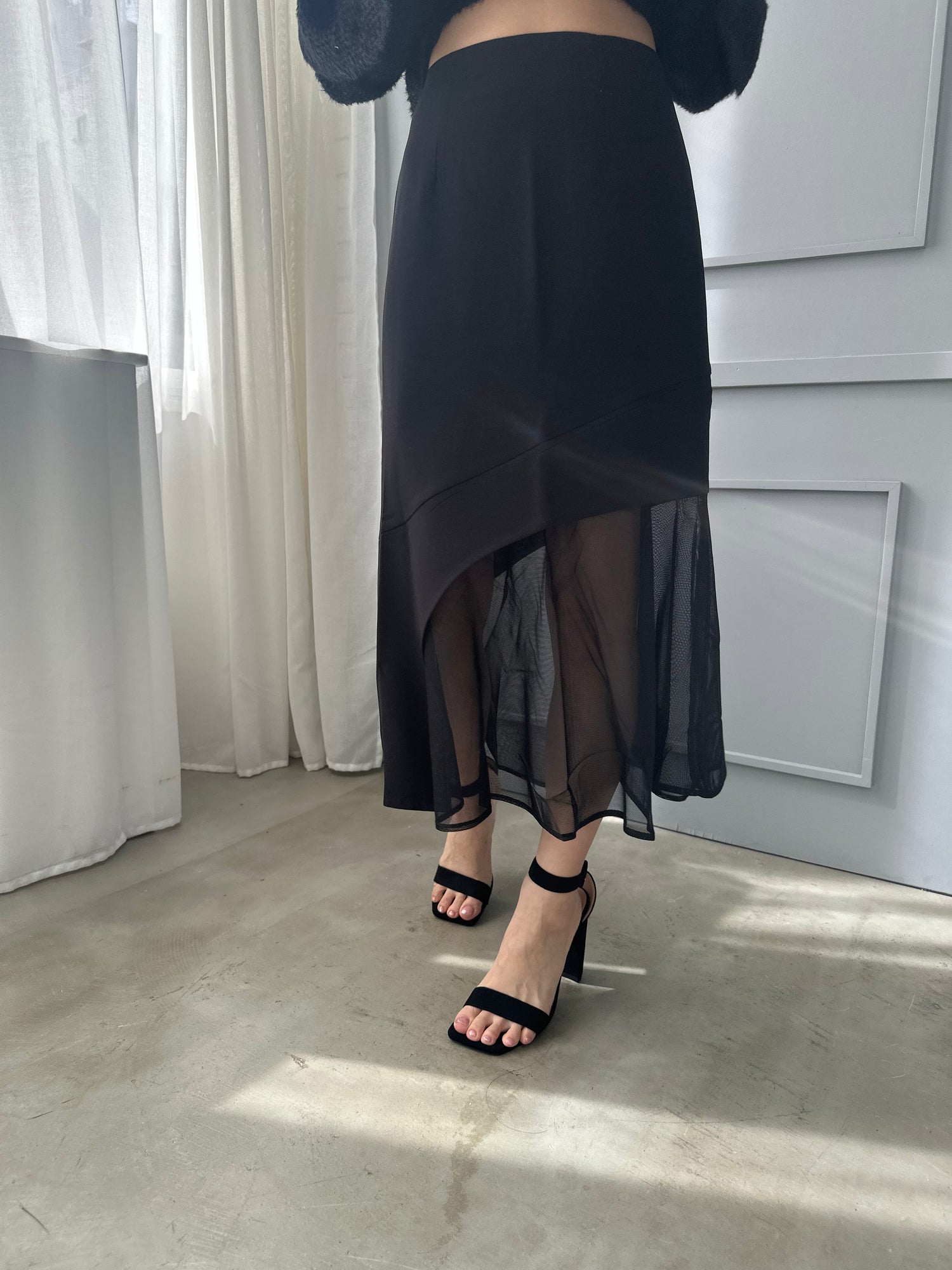 〈50%OFF〉【一部即納】アシンメトリーレイヤードメッシュスカート