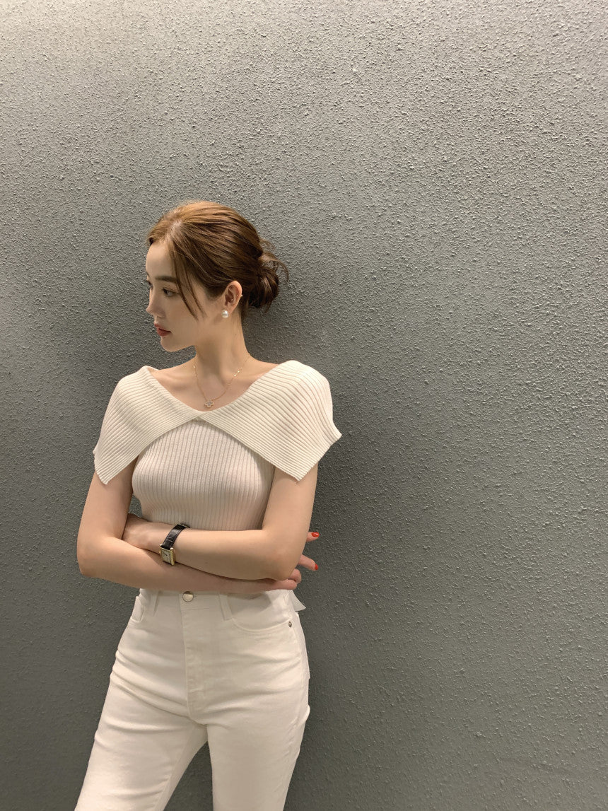 新作【即納 7/10(金)12:00~販売START】クロスショルダーニットトップス