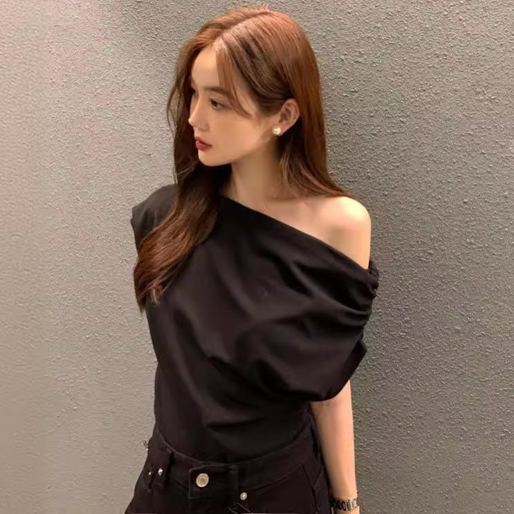 即納【新作 4/10(金)12:00~販売START】ギャザードレープワンショルトップス