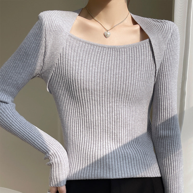 ダブルレイヤード風スクエアネックニット