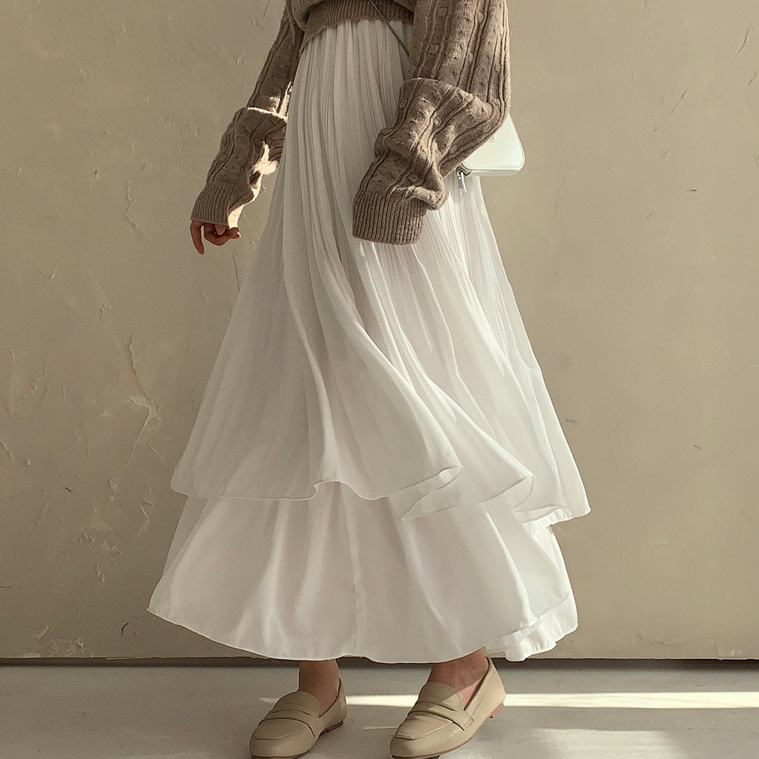 シフォンティアードプリーツロングスカート