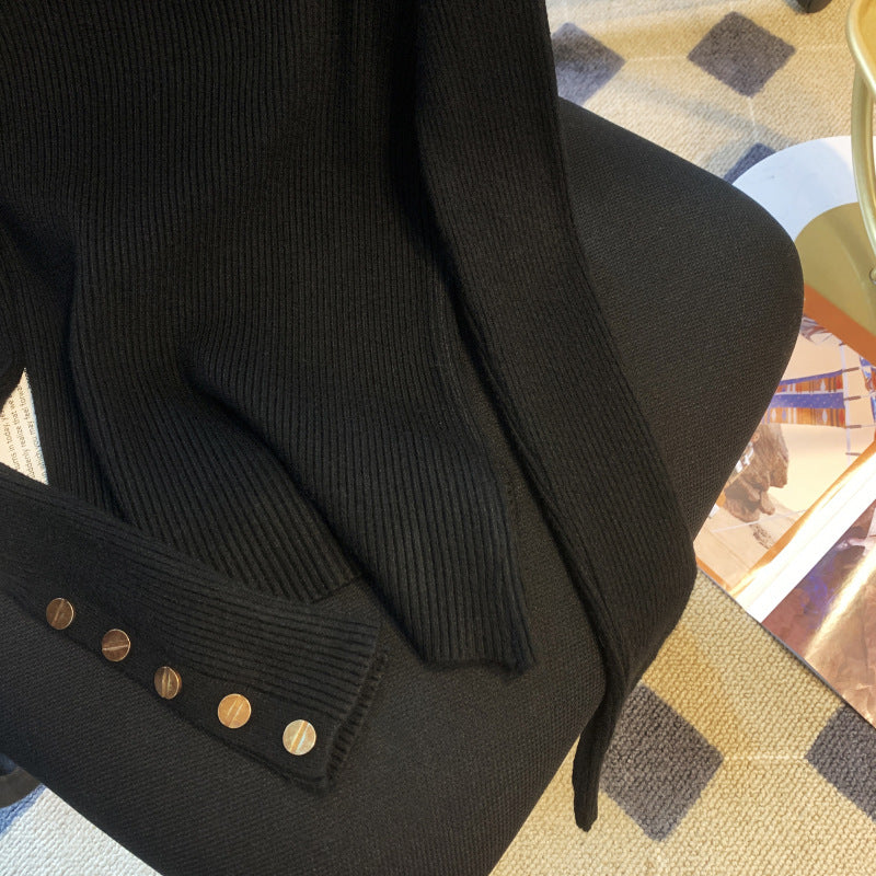 サイドボタンリブニットトップス